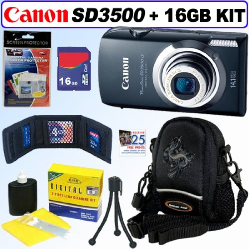Canon PowerShot SD3500IS 14.1 MP Digital Camera (Black) + 16GB Accessory Kit Canon PowerShot SD3500IS 14.1 MP Digital Camera (Black) + 16GB Accessory Kit