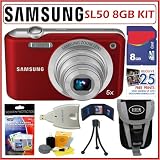 Samsung SL50 10.2MP Digital Camera with 27mm Lens in Red + 8GB Deluxe Accessory Kit