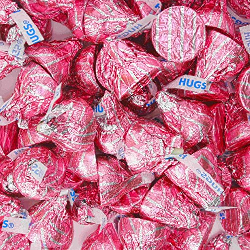 Hershey's Kisses 2 Pounds Hugs Pink & Silver Wrapping - White and Milk Chocolate
