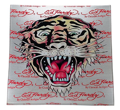 Ed Hardy Candle Square Plate for Single Pillar, Tiger