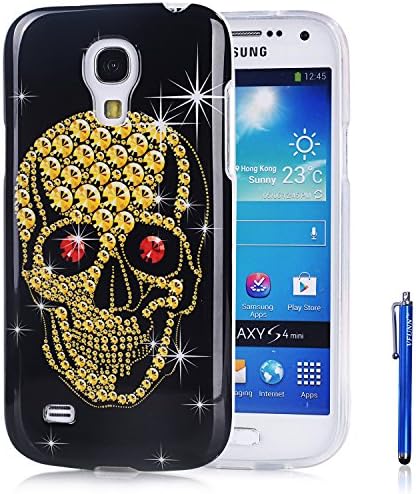 S4 Mini Case,Galaxy S4 Mini Cover, Vfunn Premium TPU Gel Scratch Resistant Funny Cartoon Case Cover for Samsung Galaxy Mini GT-i9190 GT-i9192 GT-i9195 with 1 Screen Protector 1 Stylus Pen (S4 Mini TPU Case) (Golden Skull)