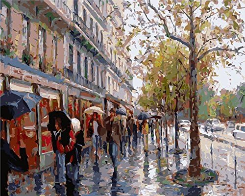 Landscape Oil Painting by Number Kits, DIY oil Paint by Number on Canvas Rainyt Street (16x20inch, Unframe)