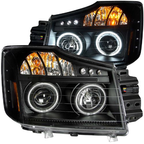 AnzoUSA 111178 Black Clear/Amber Projector Halo LED Headlight for Nissan Titan - (Sold in Pairs)