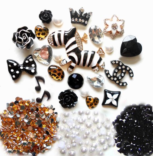 DIY 3D Rhinestones Zebra Bling Cell Phone Case Resin Flat back Kawaii Cabochons Deco Kit / Set — lovekitty