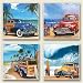 AbsorbaStone Assorted Coaster set~ Beach Cruisers ~4 Tile Drink Coasters ~ code 866