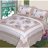 Fancy Collection 3pc Bedspread Bed Cover Floral Off White Green Purple Green Pink (Queen)