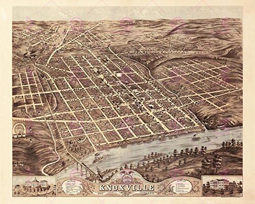 MAP ANTIQUE 1871 RUGER KNOXVILLE TENNESSEE AERIAL REPLICA POSTER PRINT PAM1901