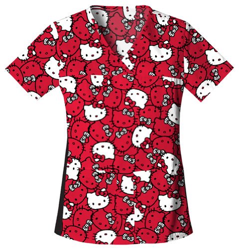 Tooniforms by Cherokee Women's V-Neck Minnie Mouse Print Scrub Top