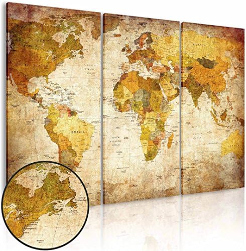 Painting Canvas Triple World Map，Framed &amp; Stretched, Ready to Hang for Wall Decor (4590CM, 1)