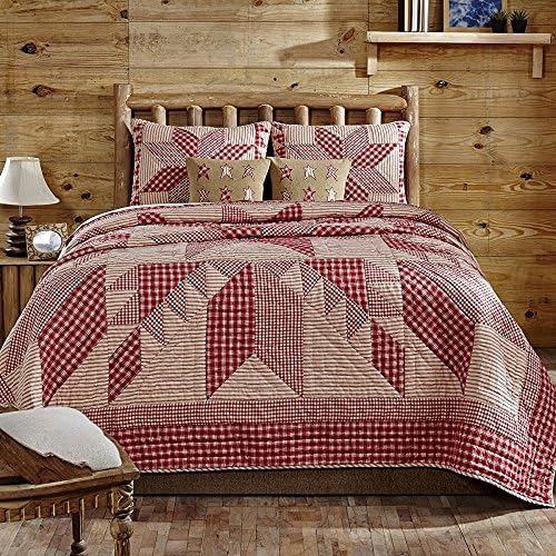 Rustic Red Star Bedding Sets White Queen Shams Bed Bag Set Patchwork Quilts Quilt