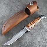Buck Stacked Leather Woodsman Hunting Knife