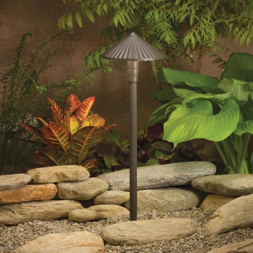 Kichler Lighting 15418AZT Ribbed Roof 1-Light 12-Volt Landscape Path & Spread Light, Textured Architectural Bronze