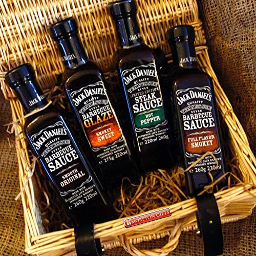Jack Daniel S Sauces Luxury Hamper - Bbq Smooth Original Sauce, Barbecue Glaze, Steak Hot Pepper Sauce And Full Flavour Smokey - Great Father's Day Man Gift - By Moreton Gifts