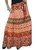 BOHO-chic Wrap Skirt Orange Yellow Ethnic Printed Hippie Casual Long Skirt