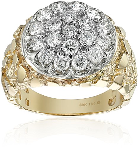Men's 10k Two-Tone Gold with Nugget Side Accent Diamond Cluster Ring (1.90 cttw, H-I Color, I1-I2 Clarity), Size 11