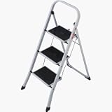 HAILO 4397-901 Stahl Klapptritt mit schwarze Riffelmatten 3 Stahlstufen weiss