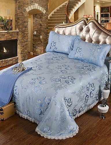 YuxinIce jacquard paragraph washable lace bed skirt summer sleeping mat suite air-conditioned seats Beding Set , green , queen