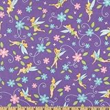 44'' Wide Tinkerbell Flowers Lavender Fabric By The Yard