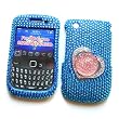 BlackBerry Curve 3G 9300 (T-Mobile) & Gemini Curve 8520 & 8530 Snap-on Protector Hard Case Rhinestone Cover "Silver Diamond Heart with Gem, Blue" Design