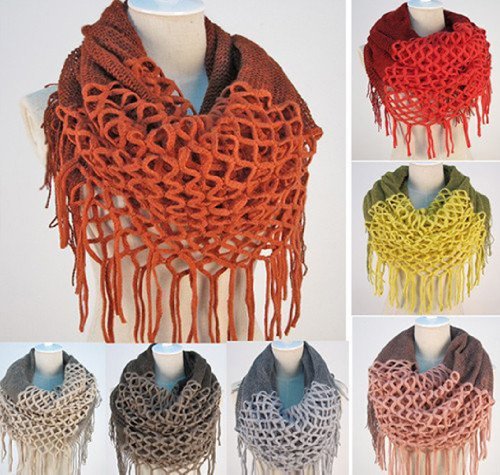 Nsstar Women Winter Warm Crochet Knit Long Tassels Soft Wrap Shawl Scarves Scarf Two Styles Infinity and Straight