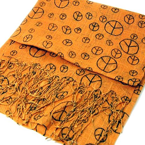 Bright Orange Long Peace Sign Lightweight Scarf Bright Orange Long Peace Sign Lightweight Scarf