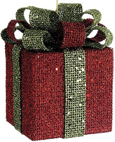 Red Burlap Gift Box Ornaments, 5.5", 2 Per Package