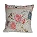 Createforlife Home Decor Cotton Linen Square Throw Pillowcase Cushion Cover Pillow Shams Bird Pretty Pink Blossoms 18