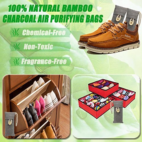 PurryRing All Natural Bamboo Charcoal Air Purifying Bags &amp; Activated Charcoal Shoe Deodorizer (4 Pack of 75g Bags &amp; 2 Pack of 30g Mini Bags)