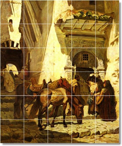 Frederick Bridgman Horses Custom Tile Mural 8. 17x25.5 inches using (24) 4.25x4.25 ceramic tiles.