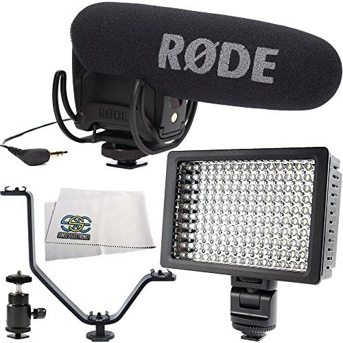 Rode VideoMic Pro with Rycote Lyre Shockmount 5PC Accessory Kit. Includes Hot Shoe Mount + Triple Hot Shoe Bracket + 160 LED Video Light + Cleaning Cloth