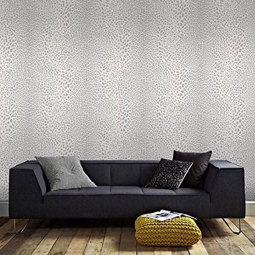 Graham & Brown 32-624 Leopard Wallpaper, White/Silver