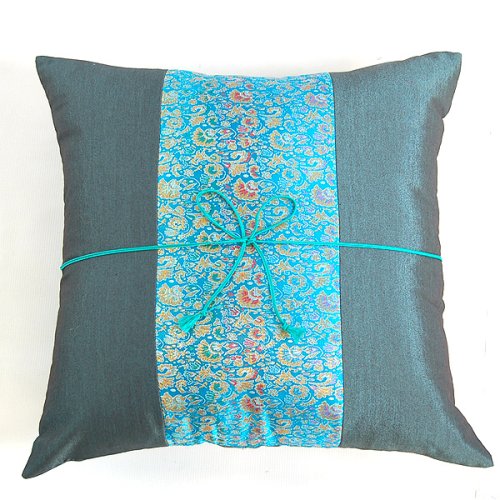 EXP Handmade Deluxe Cushion Cover / Pillow Sham With Silky Turquoise Filigree Detail EXP Handmade Deluxe Cushion Cover / Pillow Sham With Silky Turquoise Filigree Detail