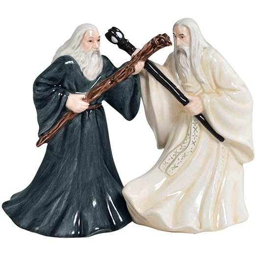 Westland Giftware Magnetic Ceramic Salt and Pepper Shaker Set, 4.25-Inch, The Lord of The Rings Gandalf and Saruman, Set of 2