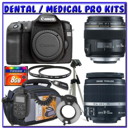 Canon EOS 50D 15.1 MP Digital SLR + Canon EF-S 18-55mm f/3.5-5.6 IS Lens + Canon EF-S 60mm f/2.8 Macro USM Lens + Canon MR-14EX Macro Ring Lite + 8GB CF + Dental/Medical Package