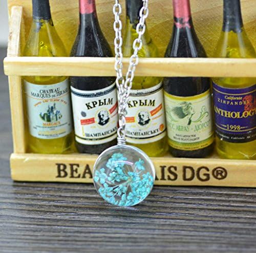 Real Dried Sea Flower Lavender Glass Ball Double Sided Pendant Necklace, Jewl:11.1