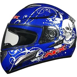 AFX Skull Adult FX-100 On-Road Motorcycle Helmet w/ Free B&F Heart Sticker Bundle - Blue