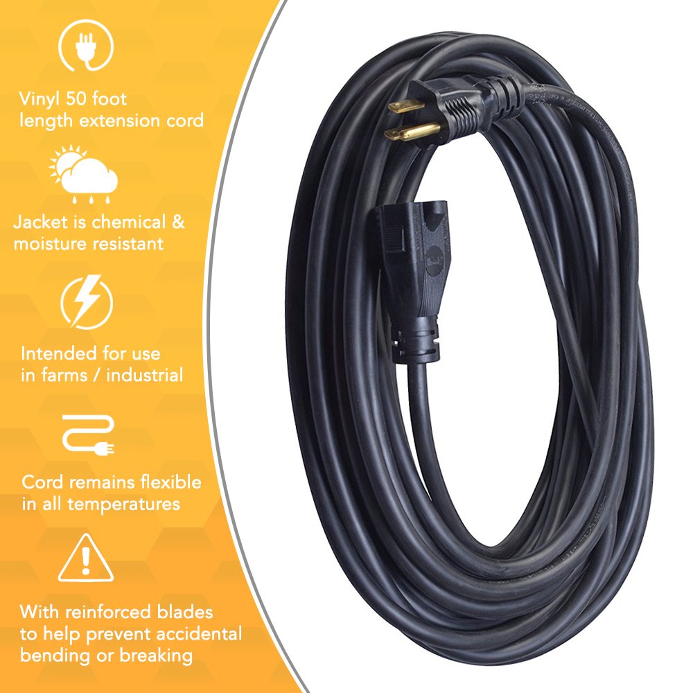 Woods Outdoor Extension Cord In Black For Farms And Ranches (50 Feet)