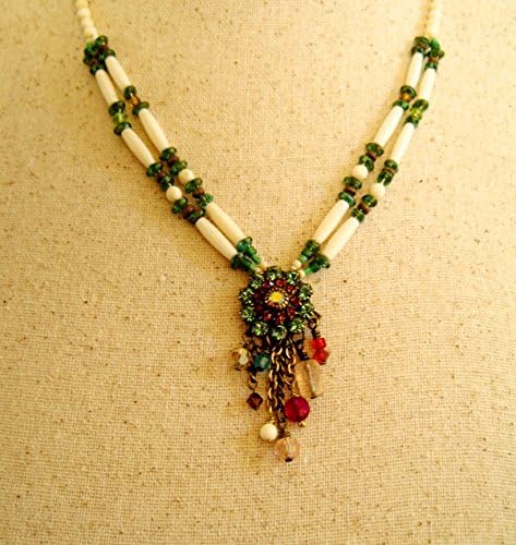 Native American inspired pipe bone choker with up cycled glimmering rhinestone pendant pendant.
