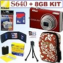 Nikon Coolpix S640 12.2MP Digital Camera (Velour Red) + 8GB Accessory Kit