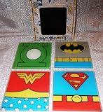 DC Comics Set of 4 Superhero Characters Glass Boxed COASTER SET