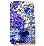 Blue with Silver Premium Luxury Jewel Pearl Heart Sparkling Rhinestones Full Diamond Bling Apple Ipod Touch 2 2nd 3rd Gen Generation 16GB 32GB Itouch Snap on Mp3 Case