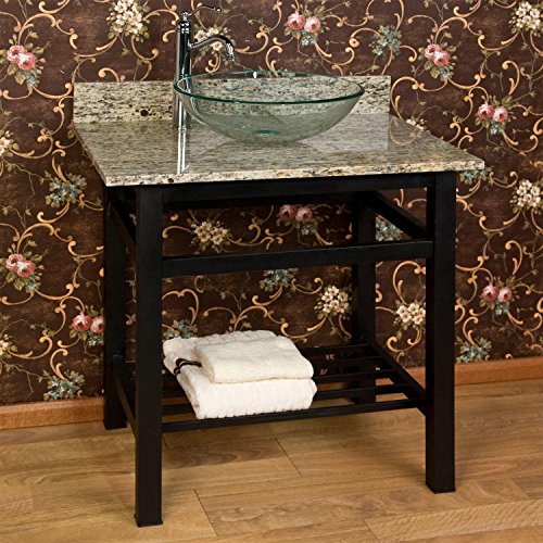 36 Modern Console for Vessel Sink Black No Faucet Hole 3 4 Marble Top