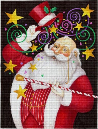 Art Needlepoint Santa, Hat and Cane Needlepoint Canvas by Stephanie Stouffer