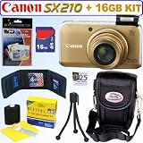 Canon PowerShot SX210IS 14.1 MP Digital Camera (Gold) + 16GB Accessory Kit