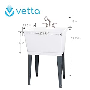 Utility Sink Laundry Tub With Pull Out Faucet Sprayer Spout