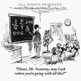 'Please, Ms. Sweeney, may I ask where youre going with all this?' Cartoon print by Robert Weber, Published in The New Yorker on 3/26/2001