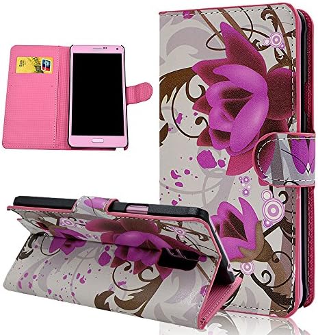 Seedan Samsung Galaxy Note 4 Wallet Case - Purple Flower Painting Flip Leather Protective Cover Pouch with Stand Card Slots