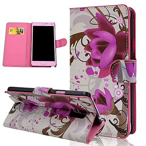 Seedan Samsung Galaxy Note 4 Wallet Case - Purple Flower Painting Flip Leather Protective Cover Pouch with Stand Card Slots