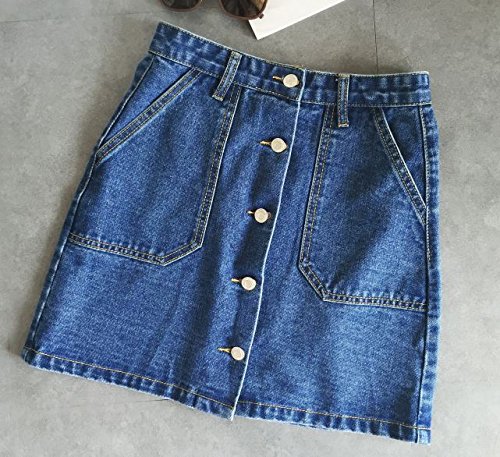 (ALLURE) 台形 デニム スカート フレア Aライン フロントボタン ブルー AF0510