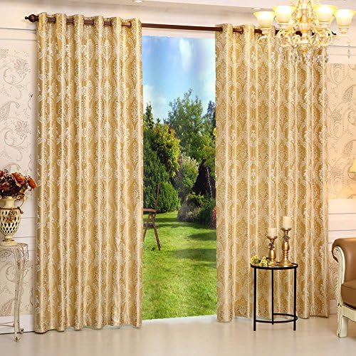 European Gloden Luxury Jacquard Curtains for Bedroom Living Room (55"w By 102"l)